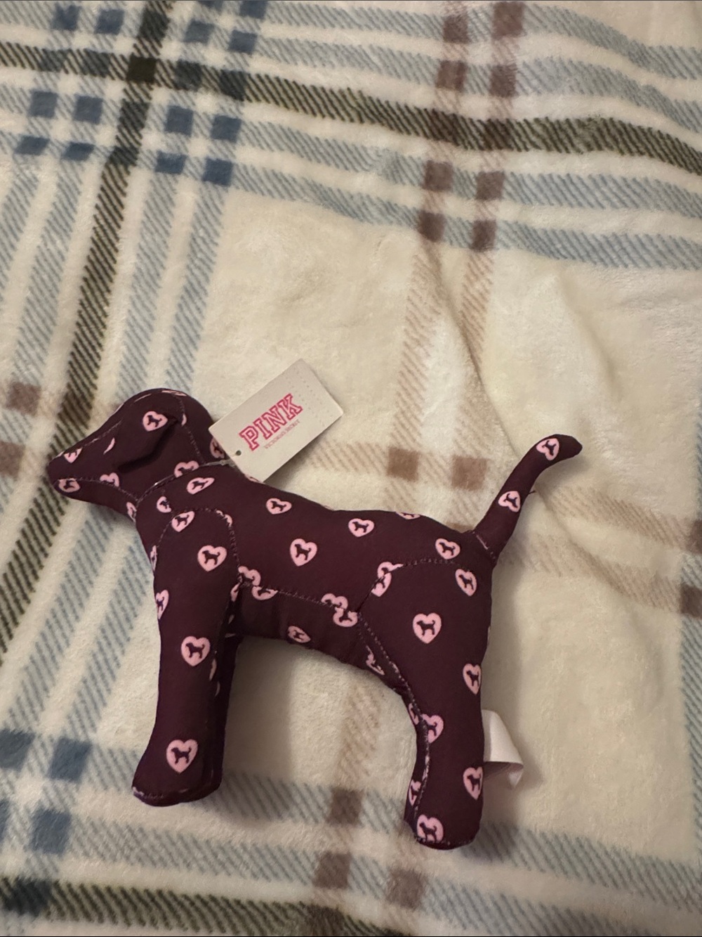 PINK Victoria's Secret Purple Plush Dog with Pink Heart Pattern